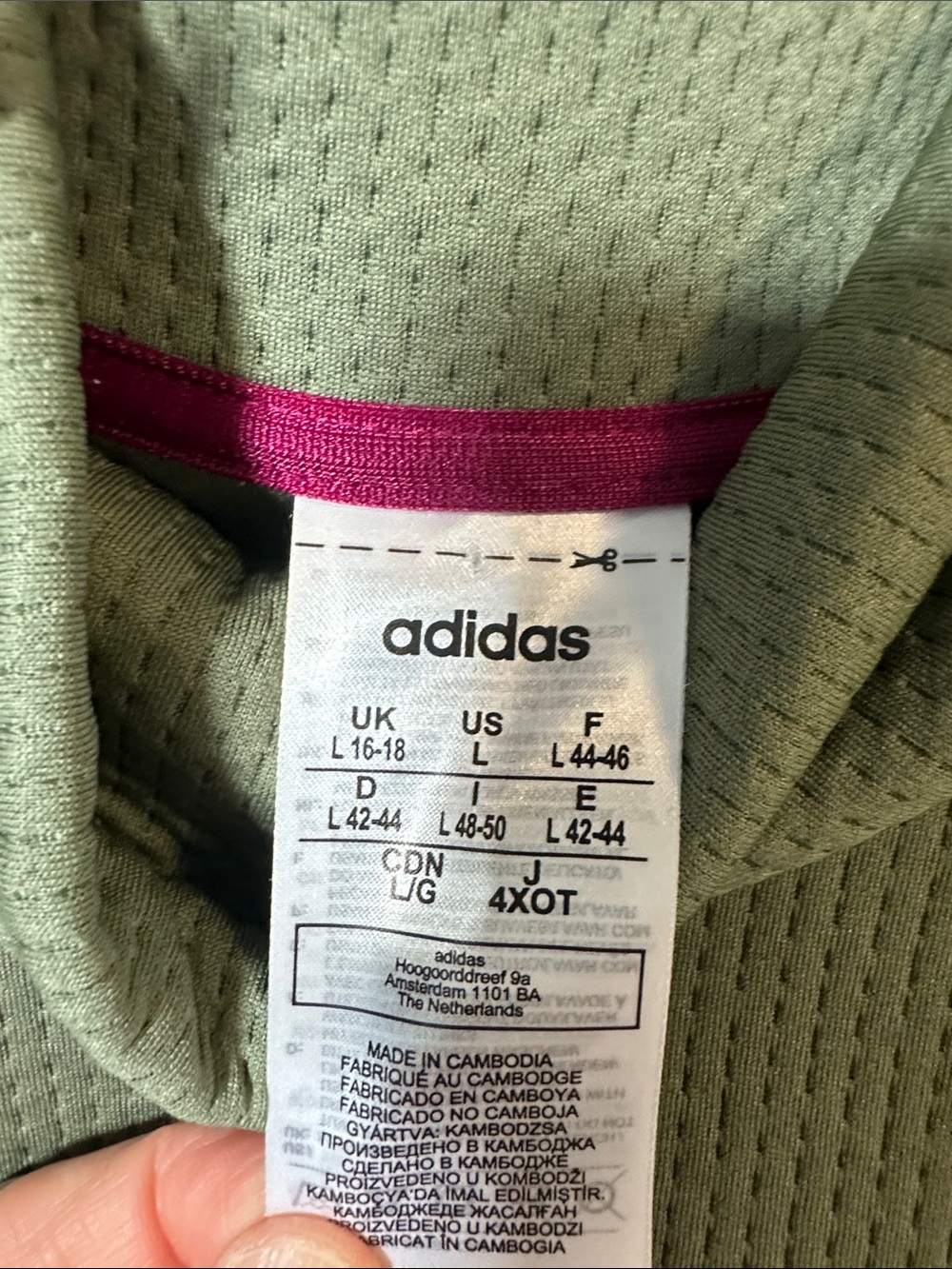 adidas Olive Turtleneck Sweater with Pink Sleeve Stripes - Picture 2 of 3